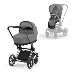 Paketti, Cybex Priam 4 Yhdistelmävaunu, Chrome Black - Soho Grey