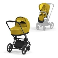 Paketti, Cybex Priam 4 Yhdistelmävaunu, Matt Black - Mustard Yellow